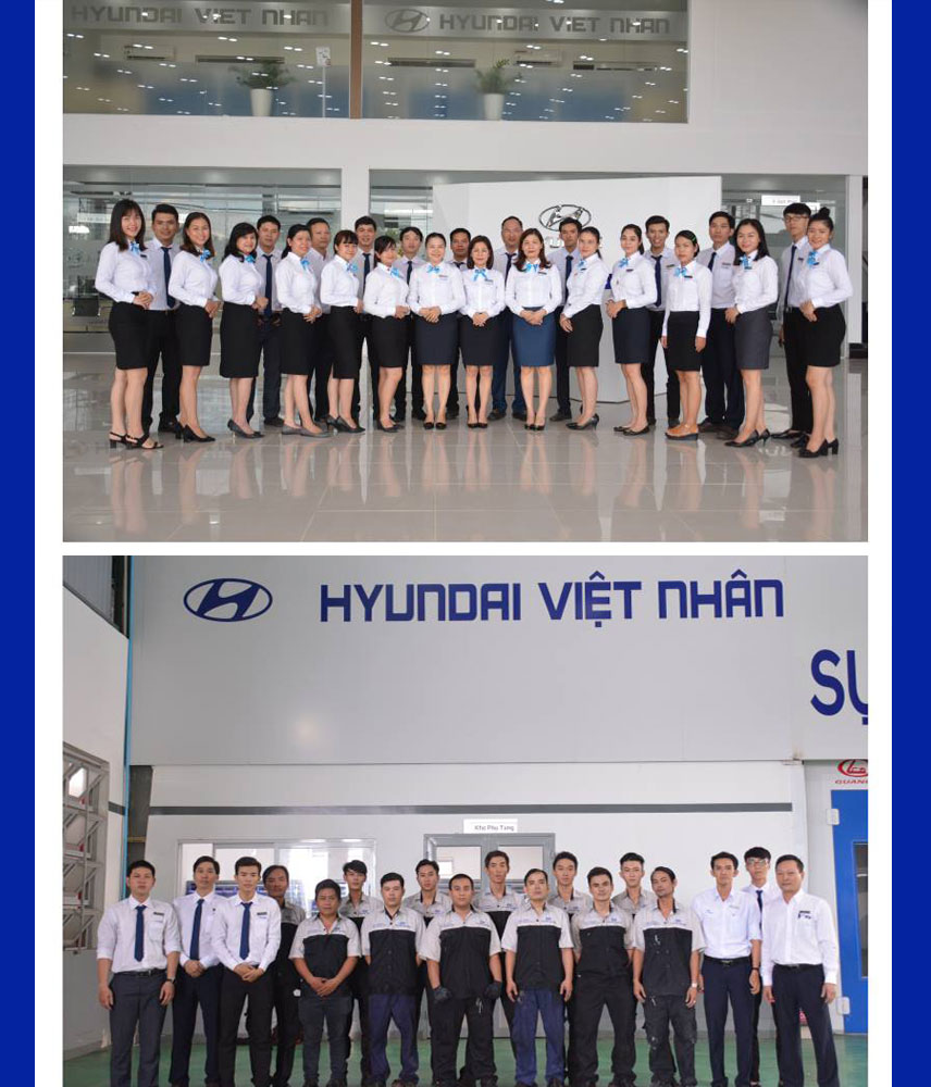 Đội ngũ nhân viên khối hành chính, tư vấn viên chăm sóc khách hàng và nhân viên khối dịch vụ của Hyundai Việt Nhân​